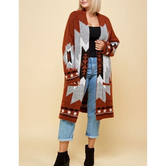 Plus Aztec Tribal Southwestern Cardigan Sweater - Picture 9 of 11